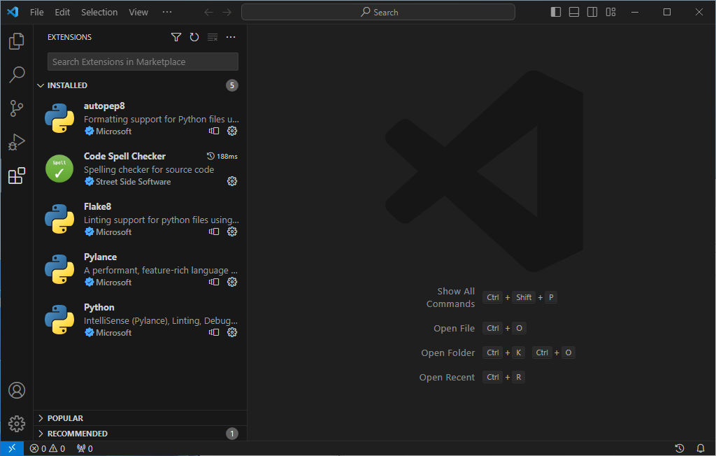 VS Code extensions screenshot