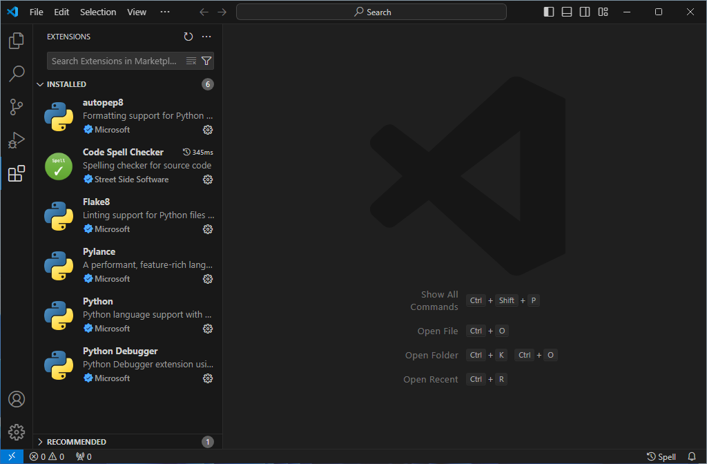 VS Code extensions screenshot