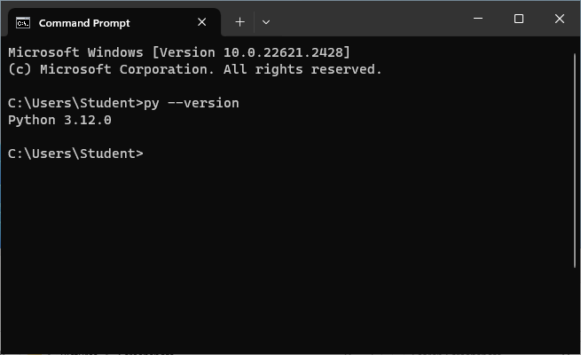 Terminal: python --version