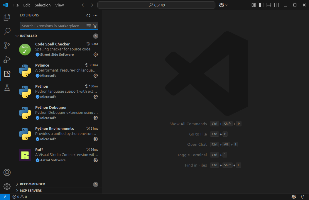 VS Code extensions screenshot