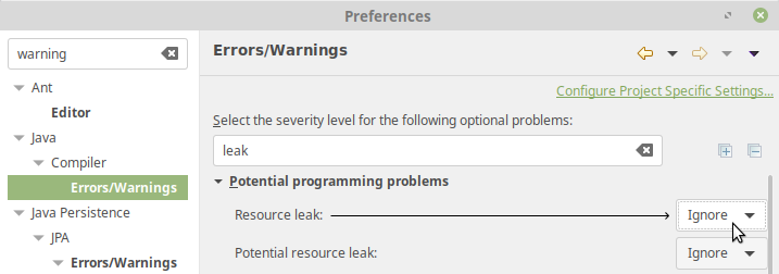 Ignore resource leaks (this “feature” is unfortunately a bug in Eclipse).