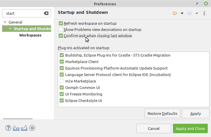 Refresh workspace on startup and confirm exit when closing last window.