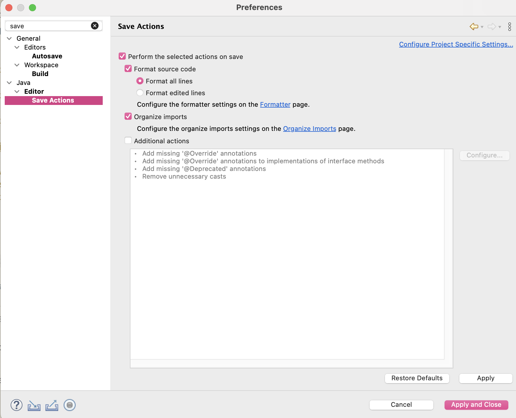 Consider enabling more than the default Save Actions. Format source code in particular is really helpful.