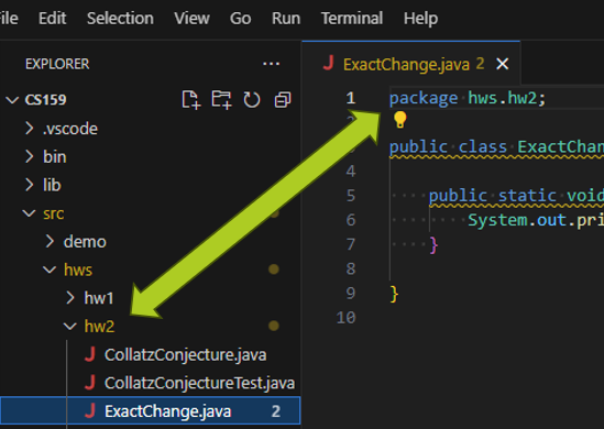 Package statement matches folder structure