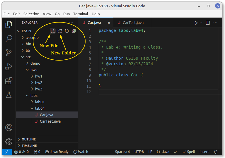 VS Code screenshot with Car.java