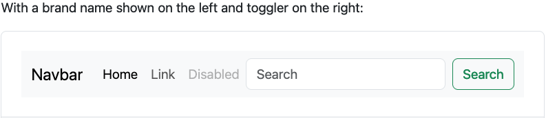 screenshot from bootstrap docs showing the navbar in its expanded, not-collapsed presentation