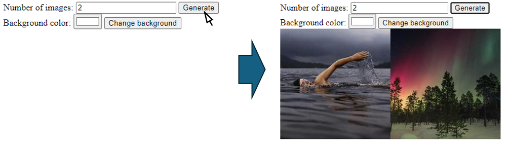 Selecting a number of images and clicking generate adds images to the page