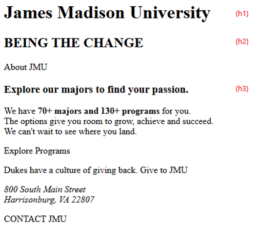 Formatted JMU home page