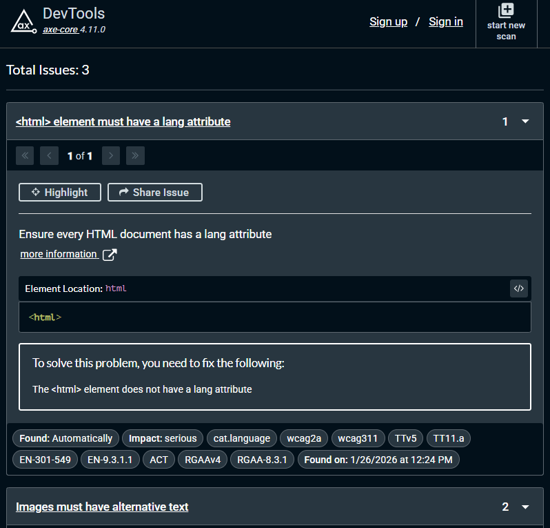 Accessibility issues with the un-engineered JMU home page