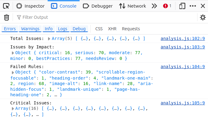 Screenshot showing expected return values