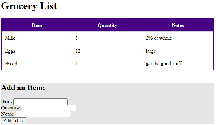 The finished grocery list app