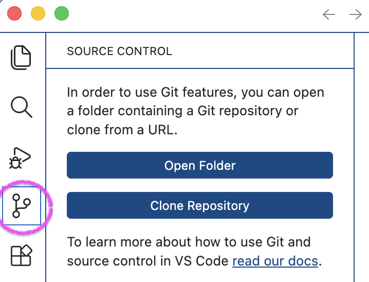 screenshot of vscode showing source control pane and its icon