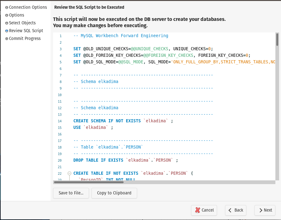 review sql script