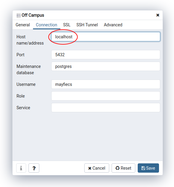 Screenshot of pgAdmin connection dialog