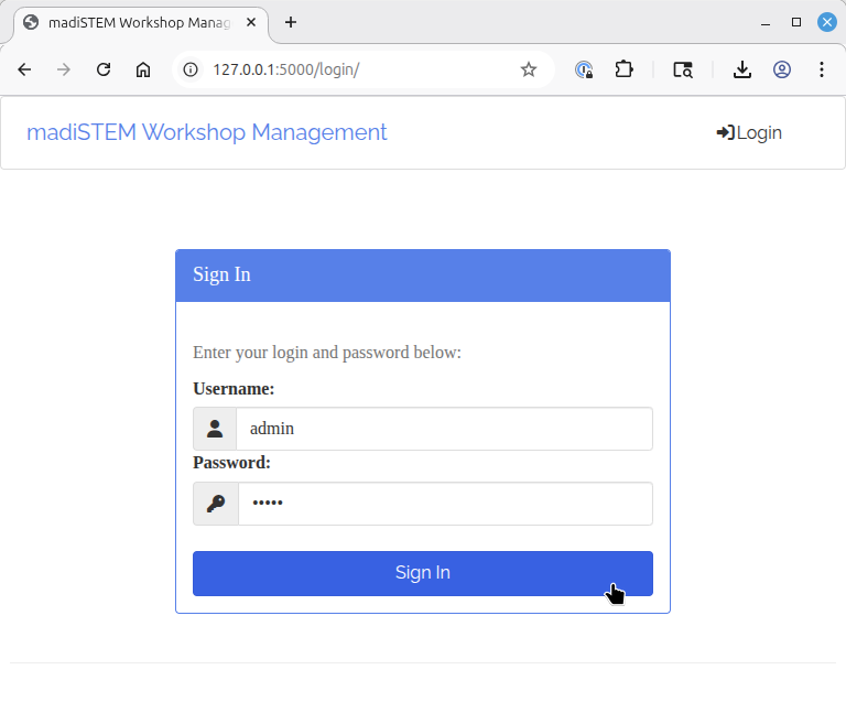 Screenshot of Sign In form