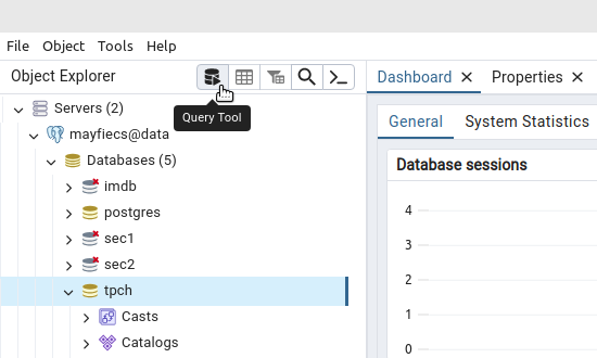 screenshot of query tool button