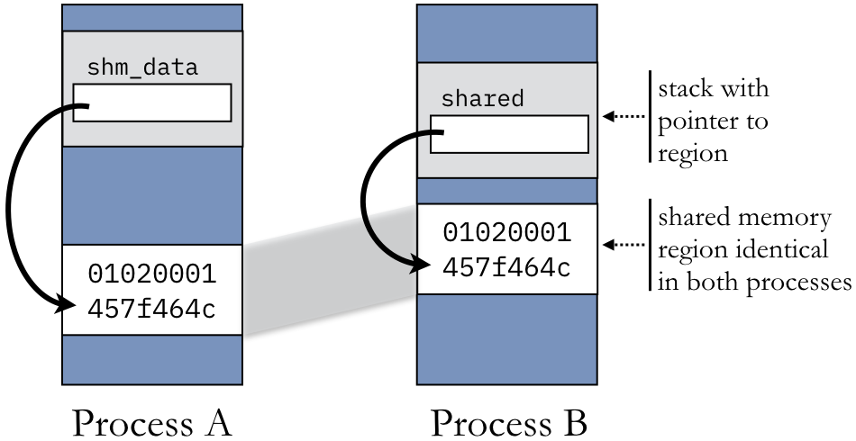 A shared memory region present in two processes