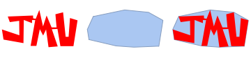 A non-convex polygon red (left), its convex hull (center), and the polygon shown on top of its convex hull (right)