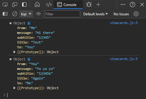 Screenshot of JavaScript console