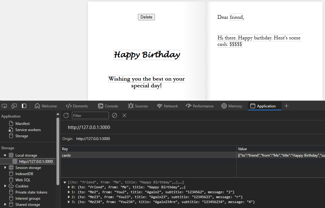 Screenshot of DevTools local storage