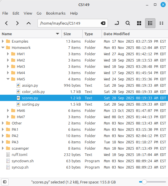 Screenshot of CS149 files