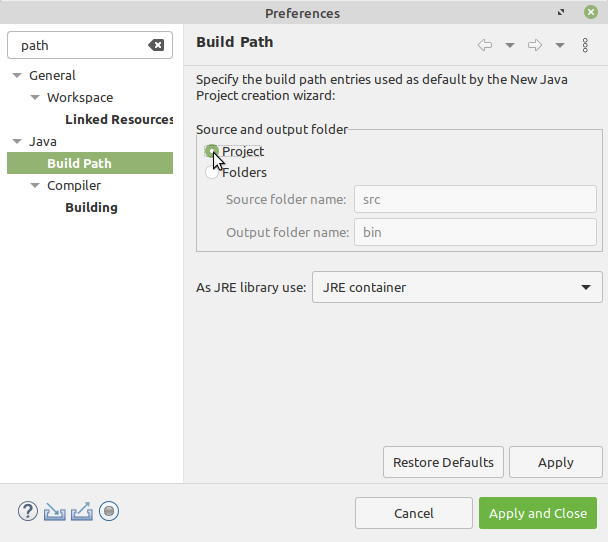 Use the project folder as root for source and output files.